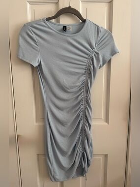 H&M Light Blue Ruched Side Mini Dress